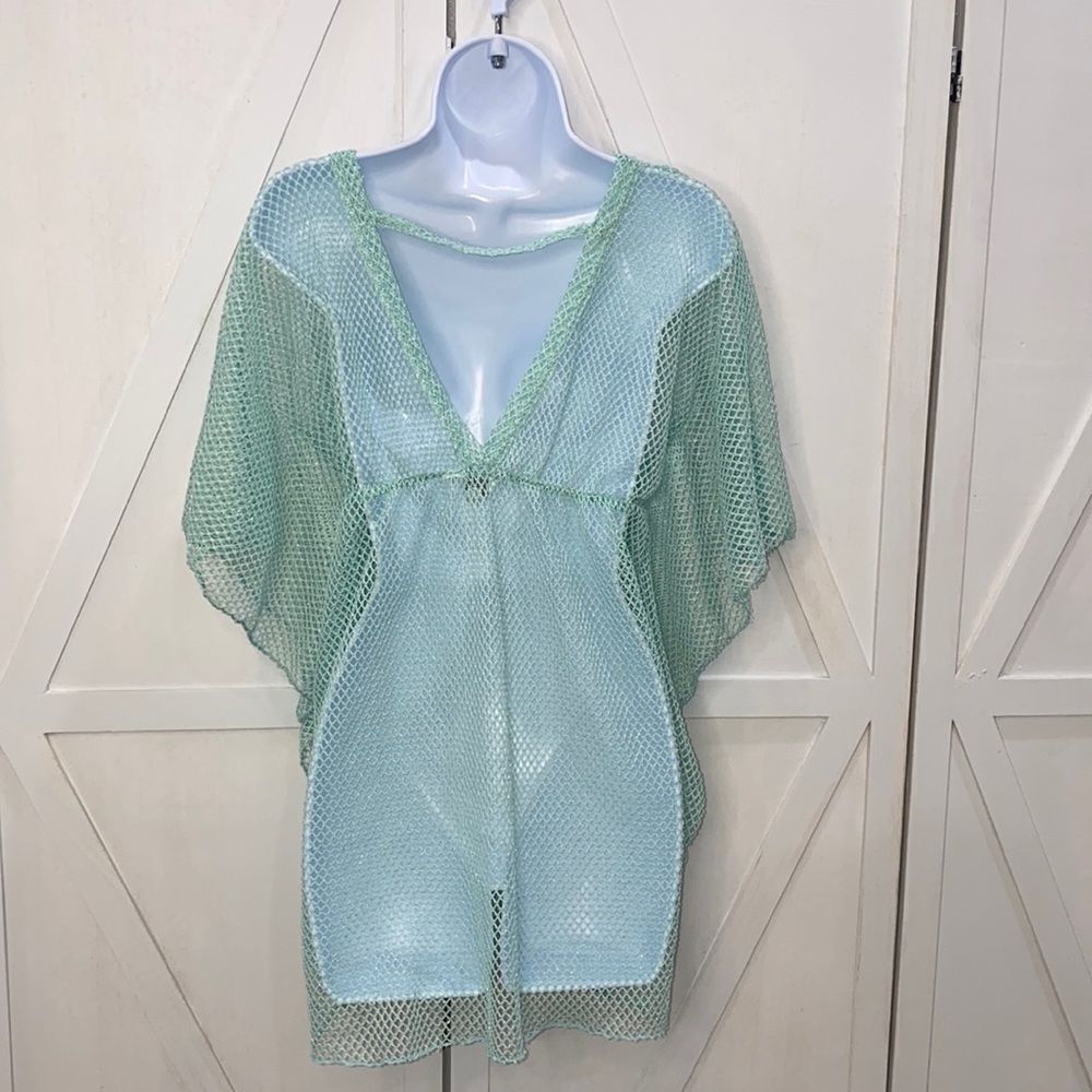 Elan Beach Turquoise Green Netted Mesh Beach Coverup Size Small - Picture 6 of 11